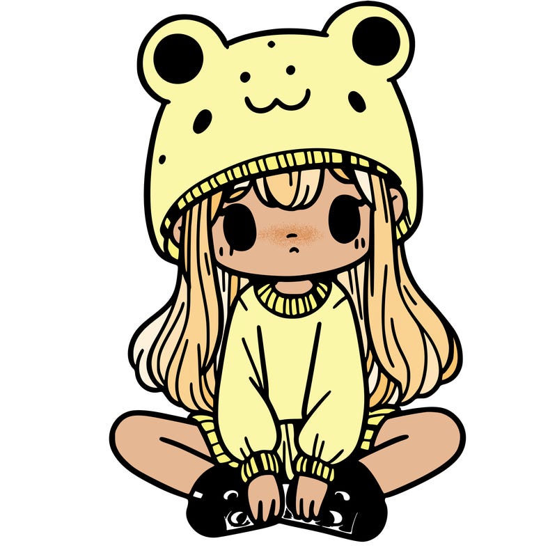 a girl wearing a frog hat and some frog socks
