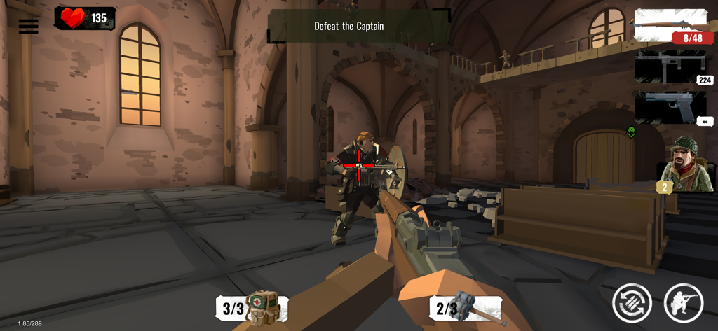 World War Polygon- WW2 shooter - Captura de pantalla de la jugabilidad de World War Polygon mostrando una misión de shooter en primera persona en una catedral