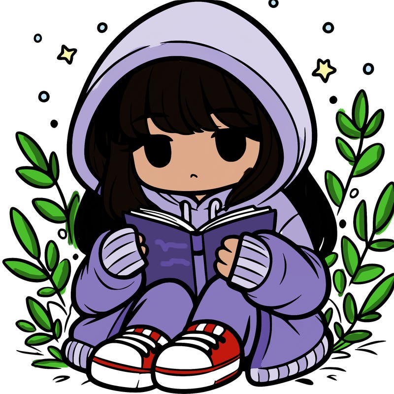 girl in oversized hoodie reading a book