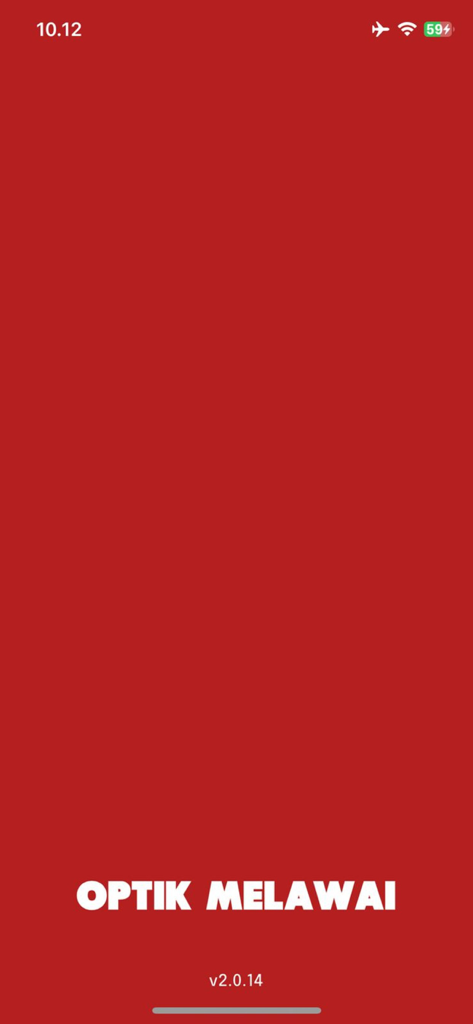 Optik Melawai - Tela de apresentação do aplicativo Optik Melawai com o logo branco sobre um fundo vermelho