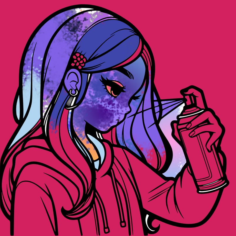 a realistic girl spray painting