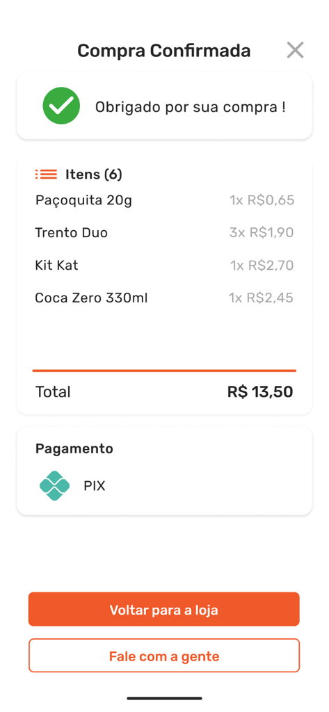 Peggô Market - Peggo Market app checkout screen with purchase confirmation and itemized receipt
