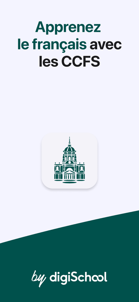 CCFS : apprendre le français - Splash screen for the CCFS Learn French app with the Sorbonne logo and the text Apprenez le français avec les CCFS by digiSchool