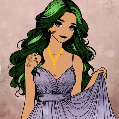 realistic girl in flowy silky prom dress