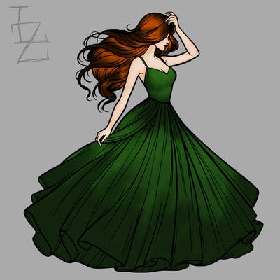 realistic woman with dress flowing in the wind