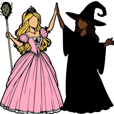 detailed realistic split of a princess and a witch