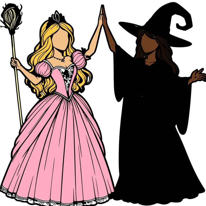 detailed realistic split of a princess and a witch