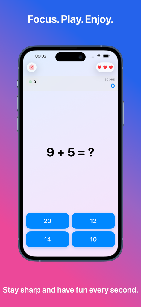 AddiGo - Mental math practice - AddiGo app interface showing a mental math addition problem with multiple choice answers on an iPhone.