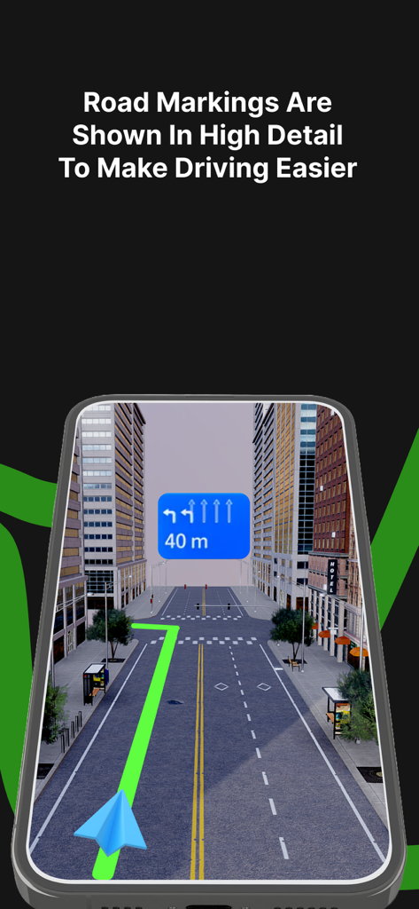 Maps 4u - Maps 4u app displaying 3D navigation with detailed road markings and lane guidance