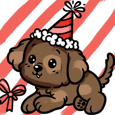 puppy with party hat