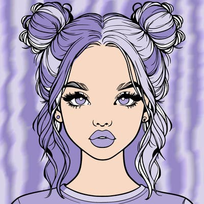 realistic girl with two buns in hair and lips