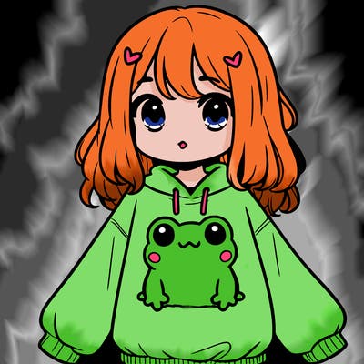 girl wearing frogging sweatshirt