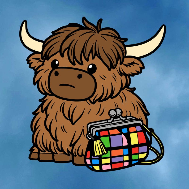 highland cow in a purse