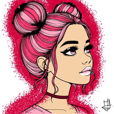 realistic girl with buns on the top of her head