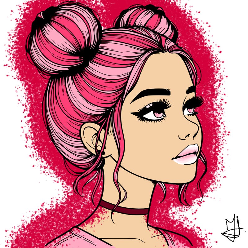 realistic girl with buns on the top of her head