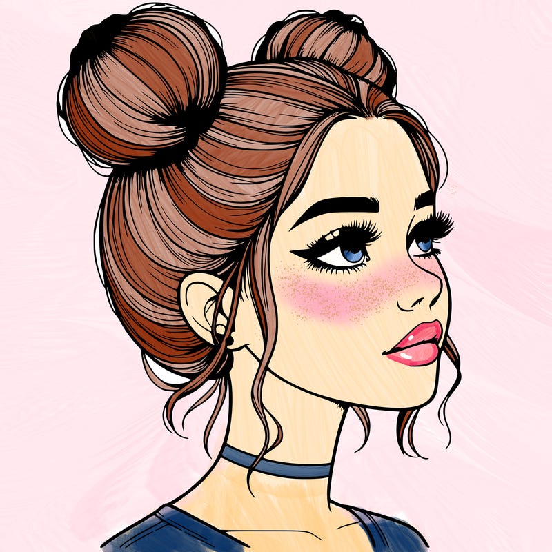 realistic girl with buns on the top of her head