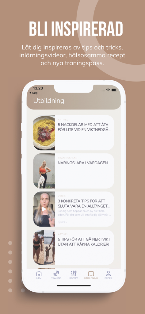 KP COACHING - KP Coaching app screenshot showing the education section with various articles and videos on health and nutrition.