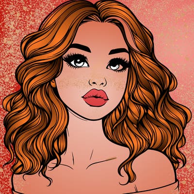 realistic girl with wavy hair and lips