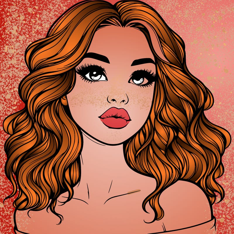 realistic girl with wavy hair and lips