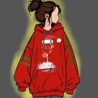 realistic girl with a oversized sweatshirt on and a bun