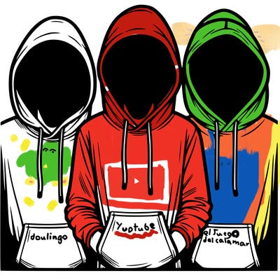 3 faceless people in  hoodies