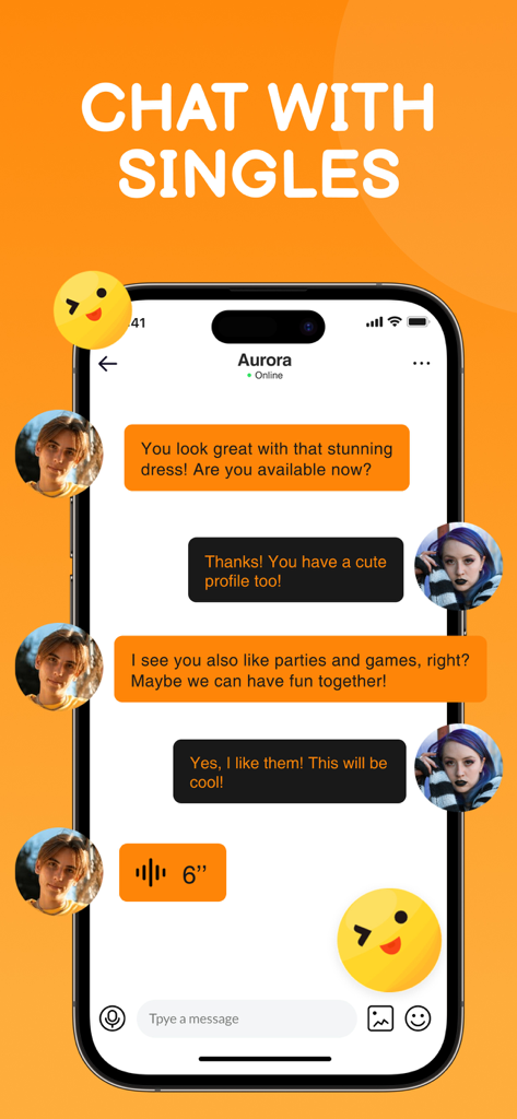 Transgender Dating: IC - Una interfaz de chat móvil dentro de la app de citas TransFun mostrando una conversación entre dos usuarios con el encabezado Chatea con Solteros.