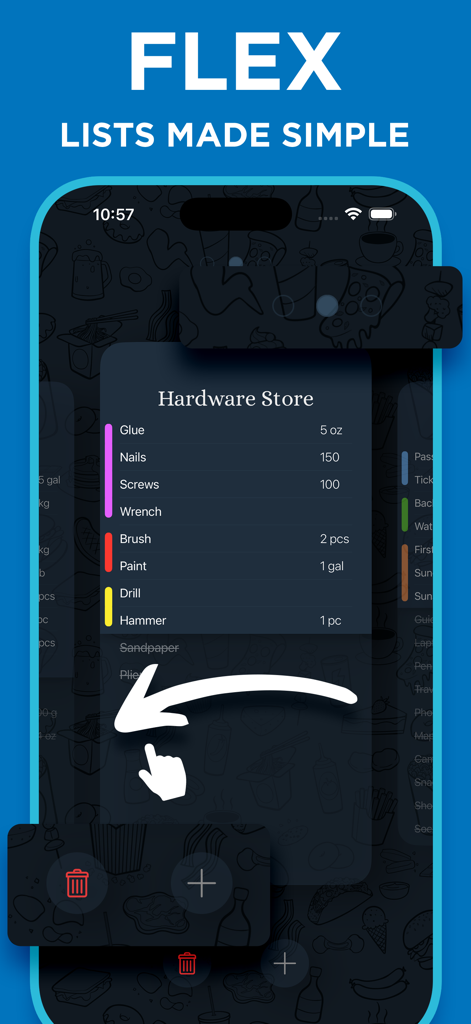 色付きのカテゴリラベルが付いた金物店のアイテムを示す、クリーンな買い物リストインターフェース
