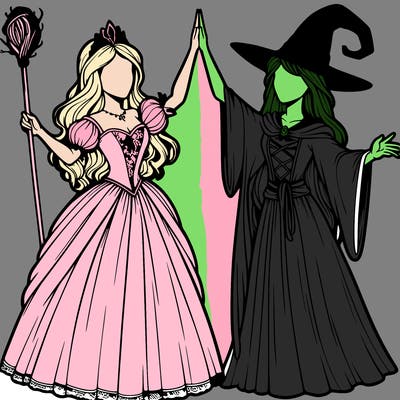 detailed realistic split of a princess and a witch