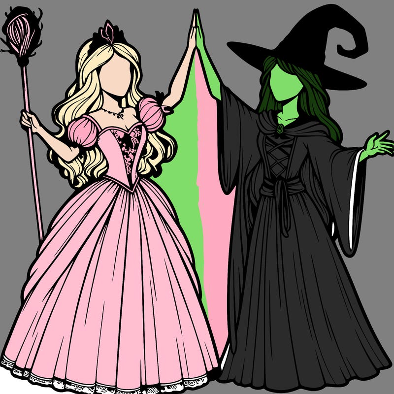 detailed realistic split of a princess and a witch