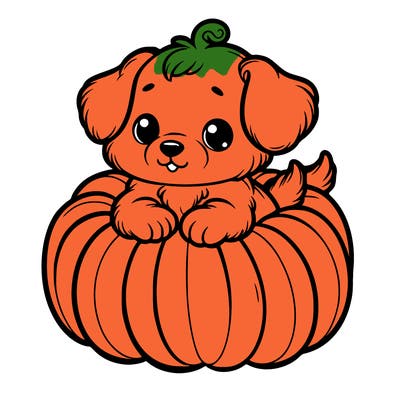 cute little puppy in a pumpkin