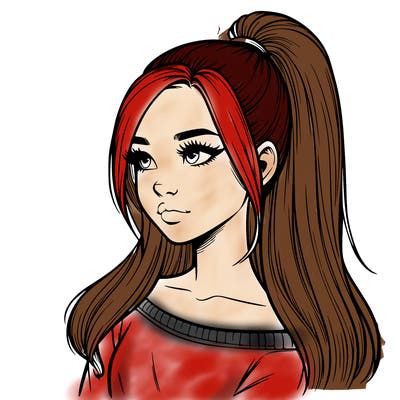 realistic girl with a high ponytail