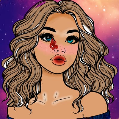 realistic girl with wavy hair and lips