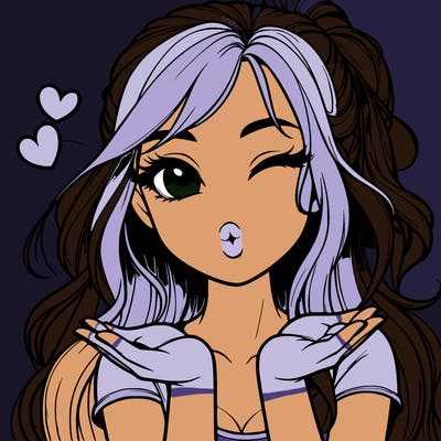 realistic girl winking and blowing a kiss while making heart hands
