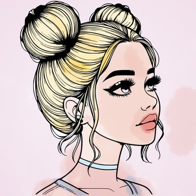 realistic girl with buns on the top of her head