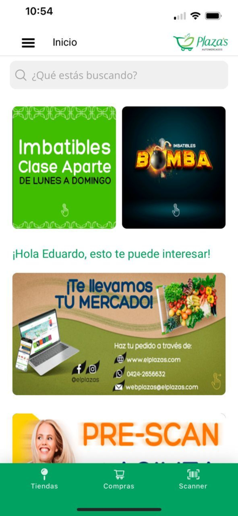 Automercados Plaza's - Home screen of the Automercados Plaza app featuring grocery deals and delivery services.