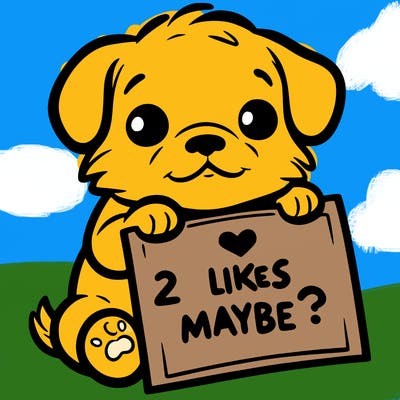 a puppy holding a sign that says 2 likes maybe?
