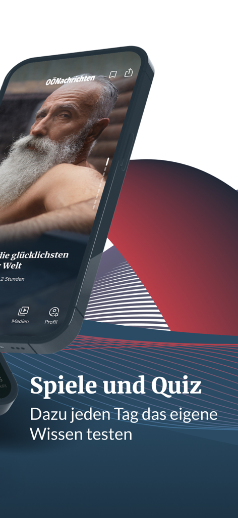 OONachrichten-App-Oberfläche mit Spielen und täglichen Wissensquiz