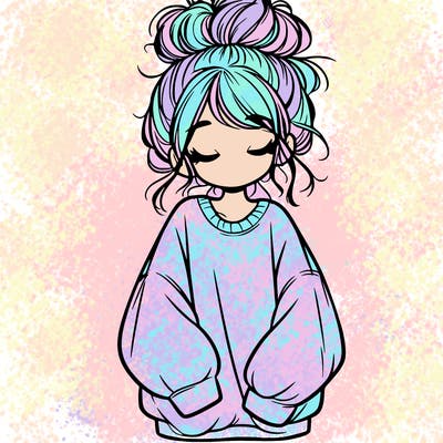 girl with baggy sweatshirt and messy bun
