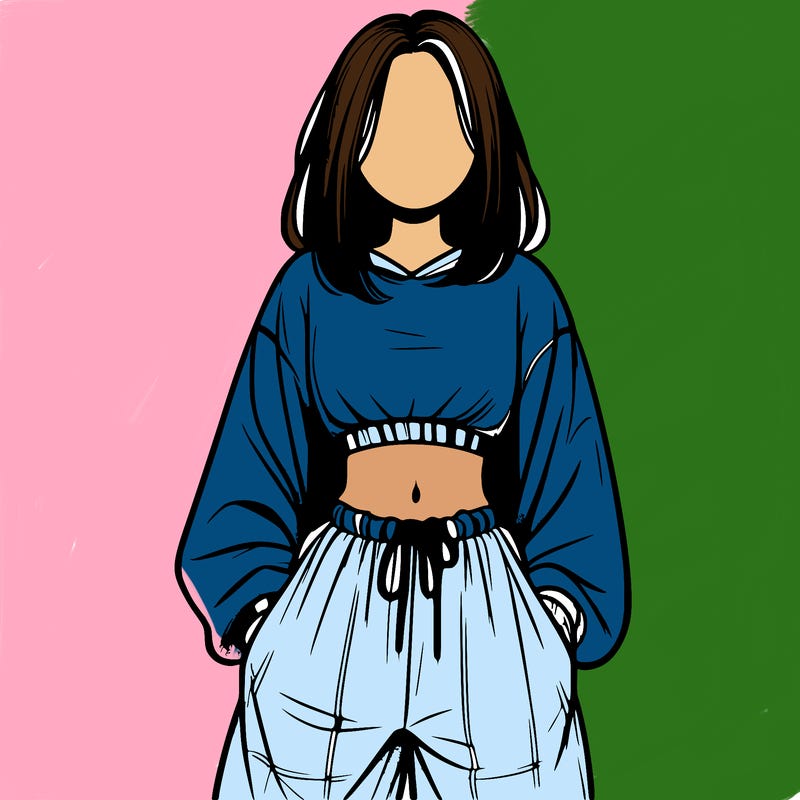 realistic girl faceless with baggy pants and a crop top