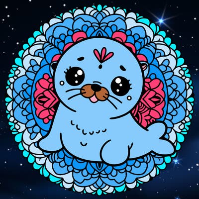 a cute baby seal mandala