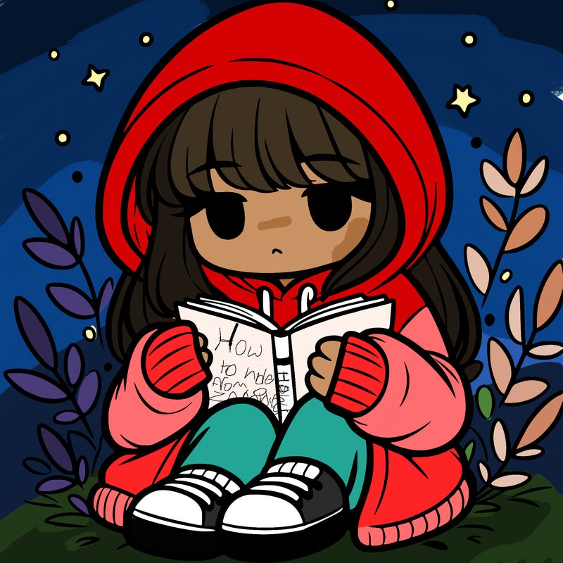 girl in oversized hoodie reading a book