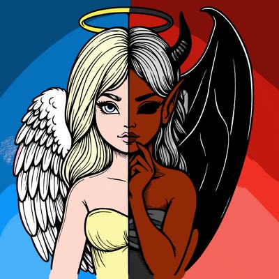 realistic angel half demon