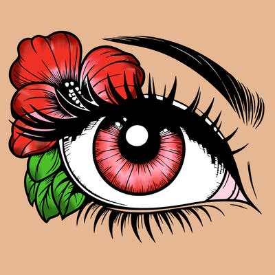 realistic eye with flower