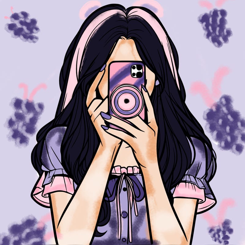 a realistic girl holding her phone taking pictures
