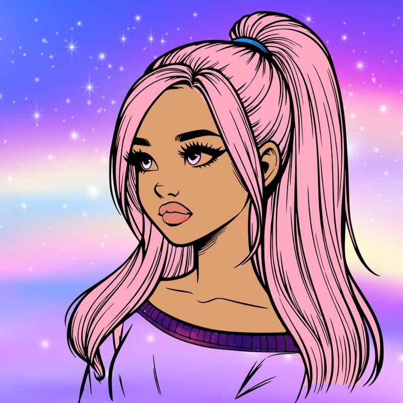 realistic girl with a high ponytail