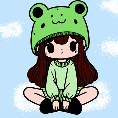 a girl wearing a frog hat and some frog socks
