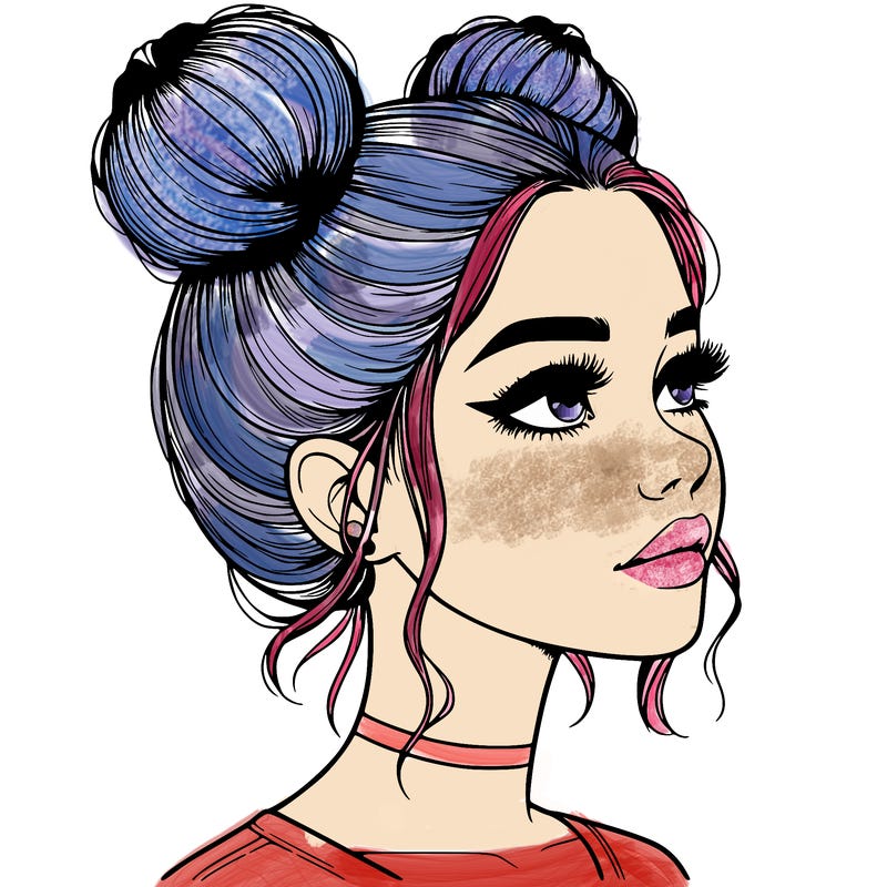 realistic girl with buns on the top of her head