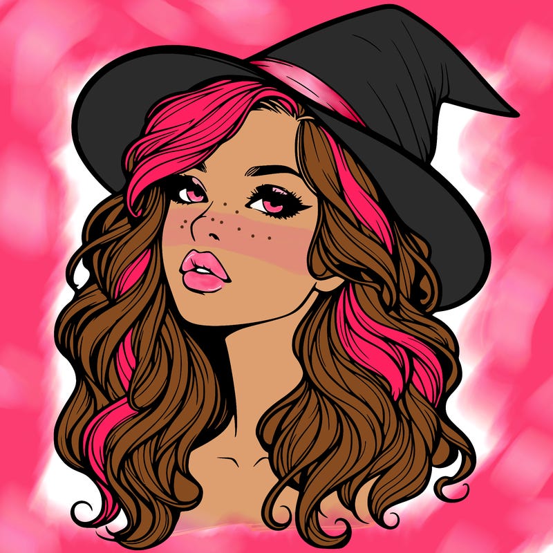 realistic witch girl with wavy hair and lips