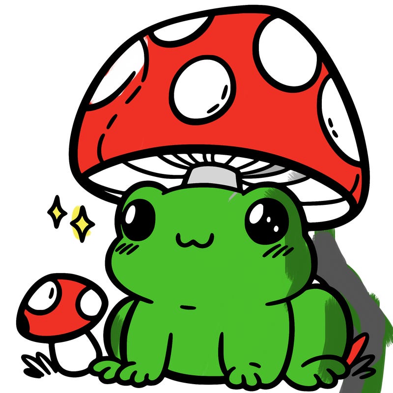 a cute frog with a mushroom hat