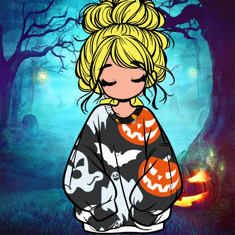 girl with baggy sweatshirt and messy bun